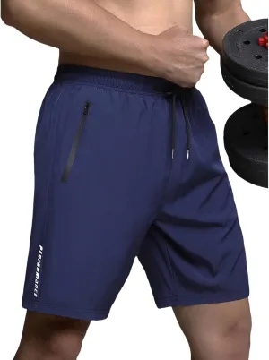 Men's Athletic Shorts Gym Workout Sweat Shorts Quick Dry Water-Repellent Pants Summer Running Pants with Zip Pockets