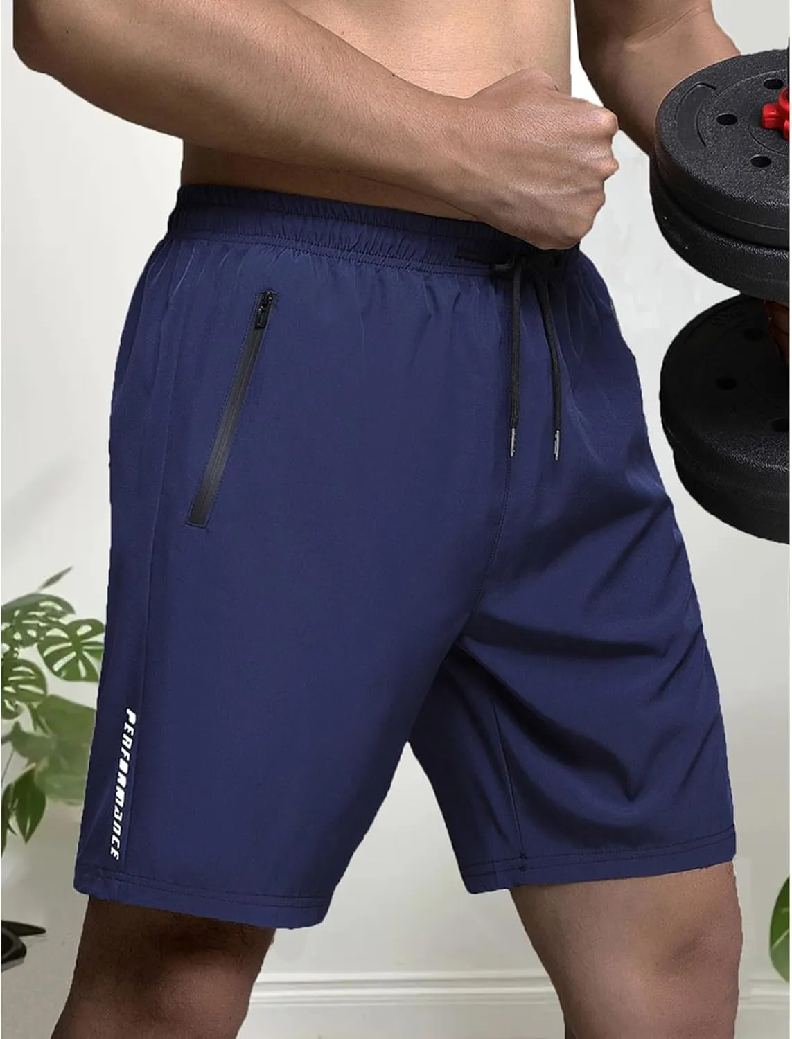 Men's Athletic Shorts Gym Workout Sweat Shorts Quick Dry Water-Repellent Pants Summer Running Pants with Zip Pockets