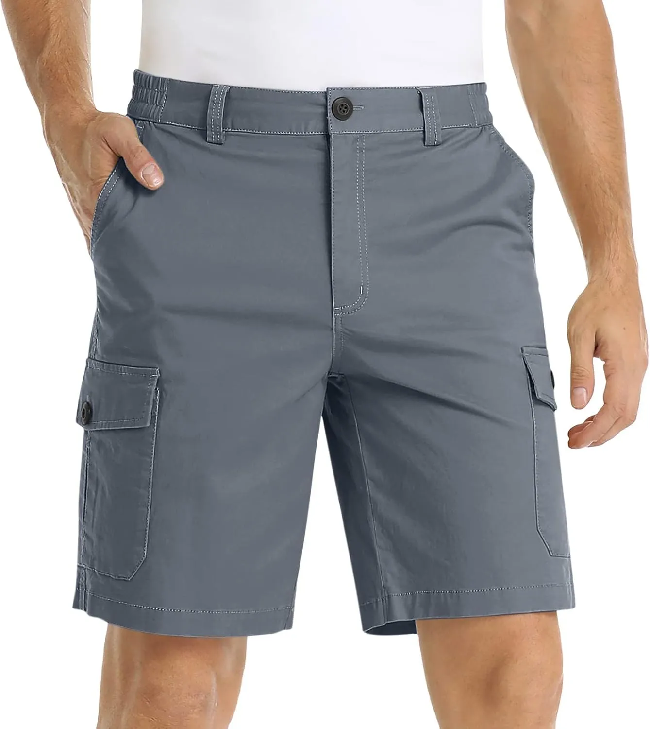 Mens Big and Tall Cargo Shorts Classic Fit Stretch Lightweight Multi Pocket Casual Camo Cargo Pants Fishing Hiking