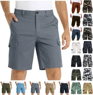 Mens Big and Tall Cargo Shorts Classic Fit Stretch Lightweight Multi Pocket Casual Camo Cargo Pants Fishing Hiking