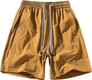 Men's Cargo Shorts Elastic Waist Drawstring Summer Casual Quick Dry Athletic Sport Jogging Shorts with 5 Pocket