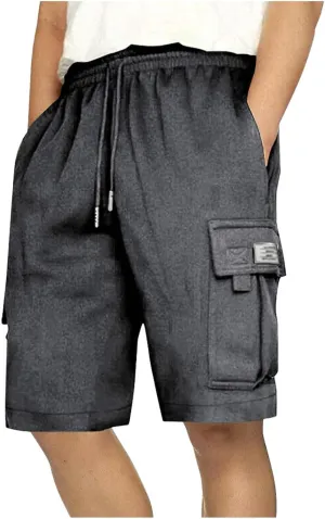 Mens Cargo Shorts Elastic Waist Knee Length Bermuda Sweat Shorts Lightweight Comfy Casual Summer Clothes with Pockets