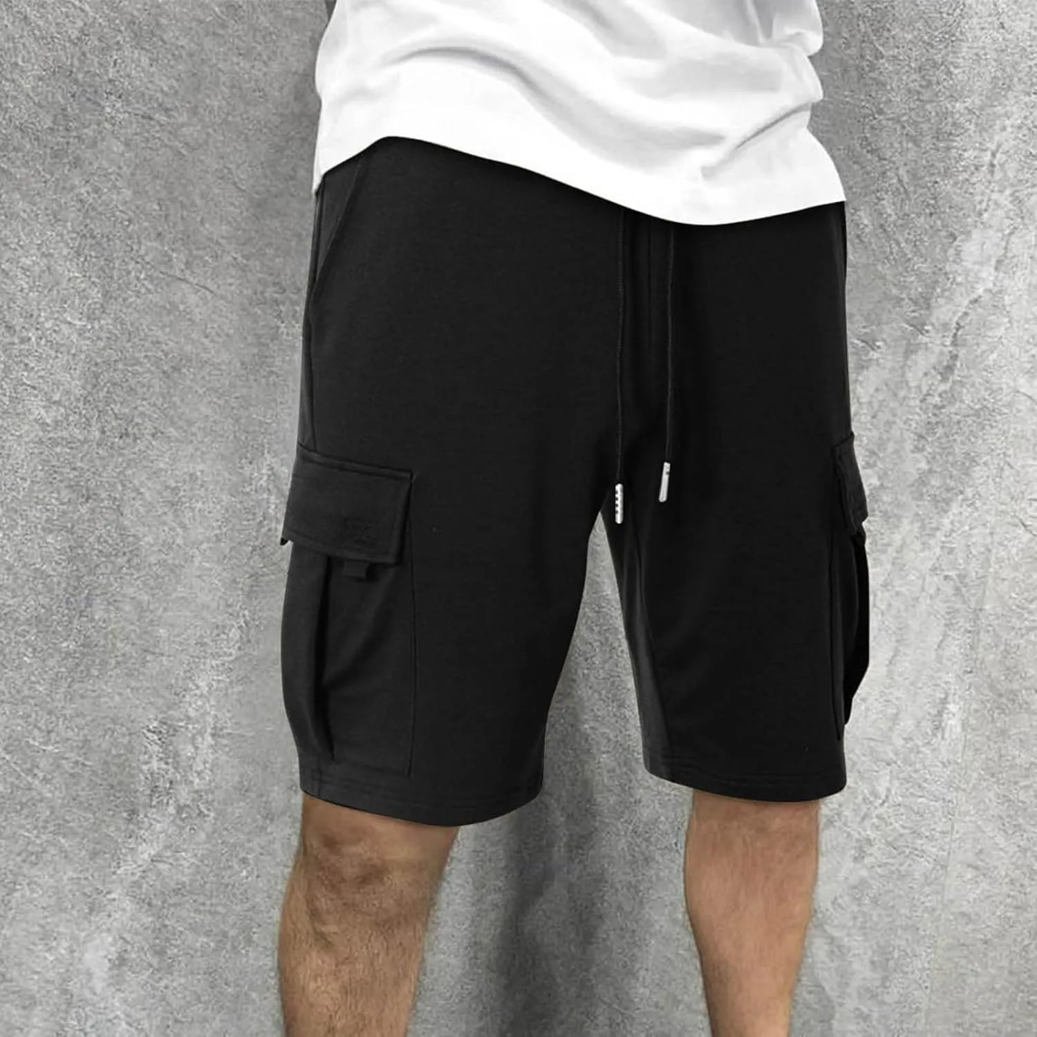Mens Cargo Shorts Elastic Waist Knee Length Bermuda Sweat Shorts Lightweight Comfy Casual Summer Clothes with Pockets