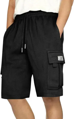 Mens Cargo Shorts Elastic Waist Knee Length Bermuda Sweat Shorts Lightweight Comfy Casual Summer Clothes with Pockets