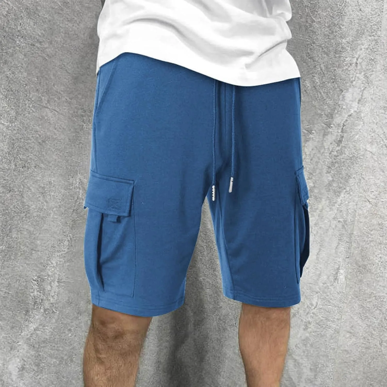 Mens Cargo Shorts Elastic Waist Knee Length Bermuda Sweat Shorts Lightweight Comfy Casual Summer Clothes with Pockets
