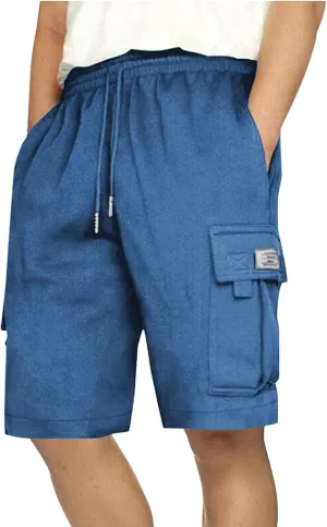 Mens Cargo Shorts Elastic Waist Knee Length Bermuda Sweat Shorts Lightweight Comfy Casual Summer Clothes with Pockets