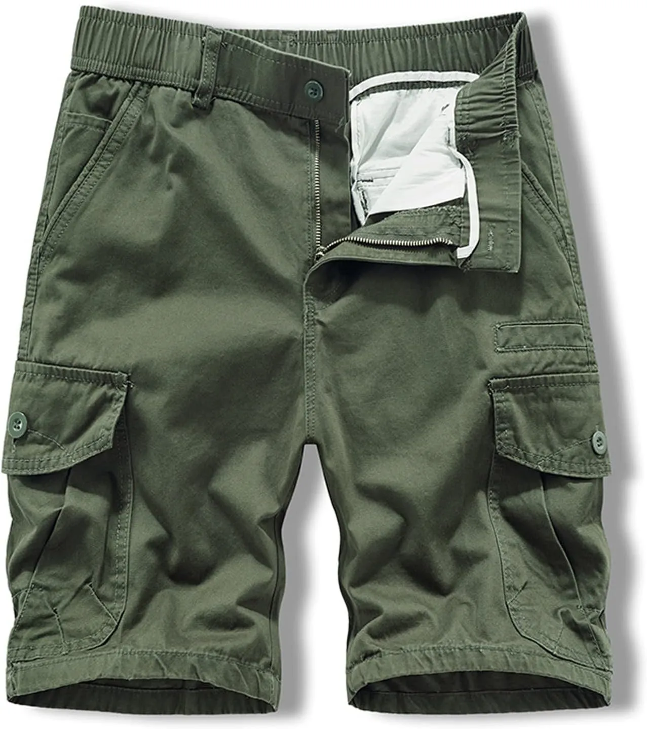 Men's Cargo Shorts Multi Pockets Elastic Waist Casual Chino Pants Summer Fashion Zipper Hiking Golf Fishing Shorts