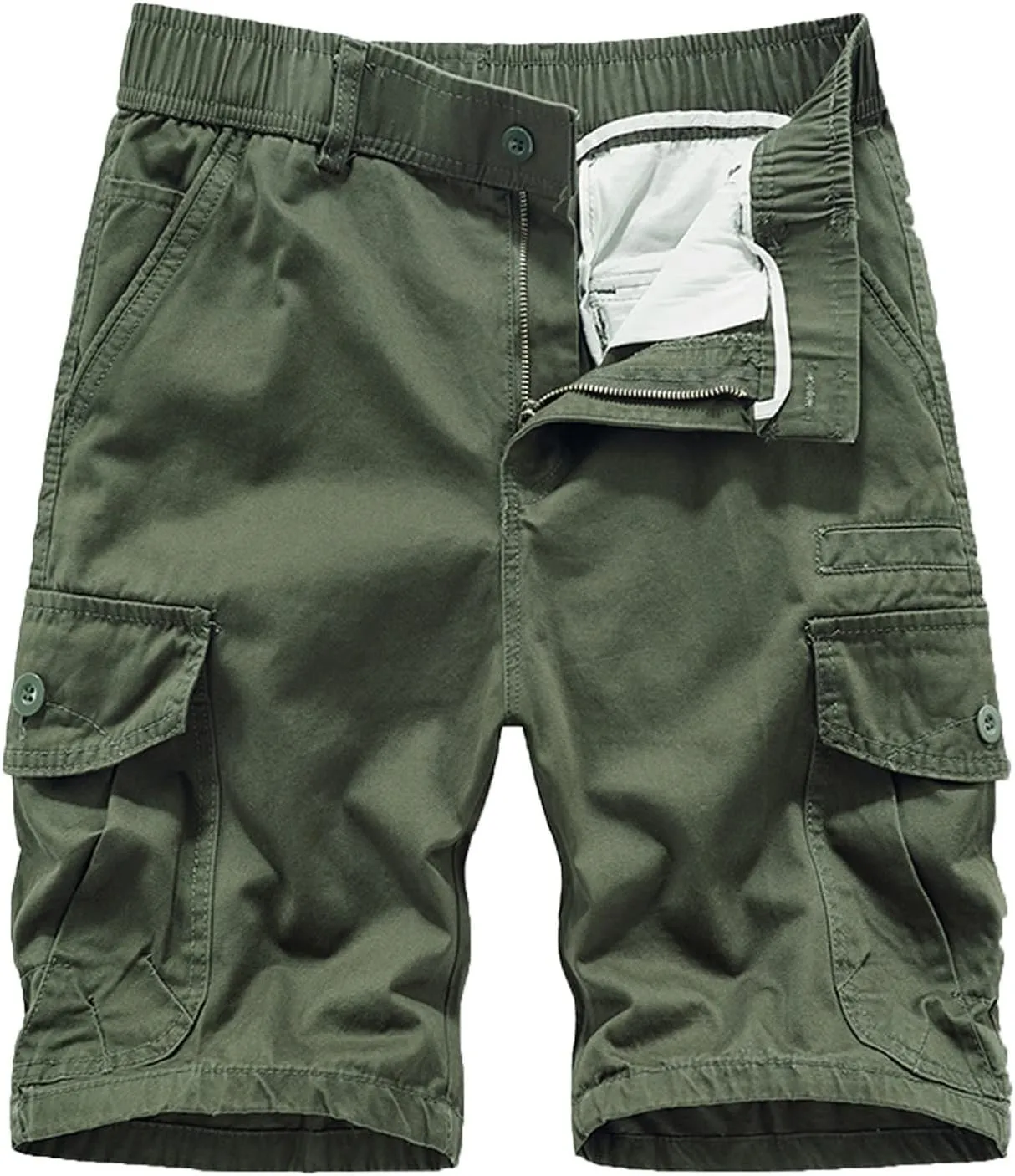 Men's Cargo Shorts Multi Pockets Elastic Waist Casual Chino Pants Summer Fashion Zipper Hiking Golf Fishing Shorts
