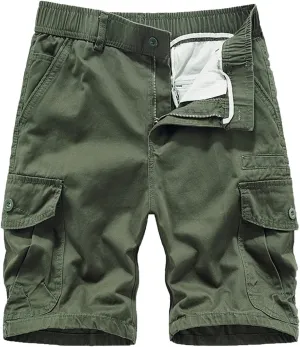 Men's Cargo Shorts Multi Pockets Elastic Waist Casual Chino Pants Summer Fashion Zipper Hiking Golf Fishing Shorts