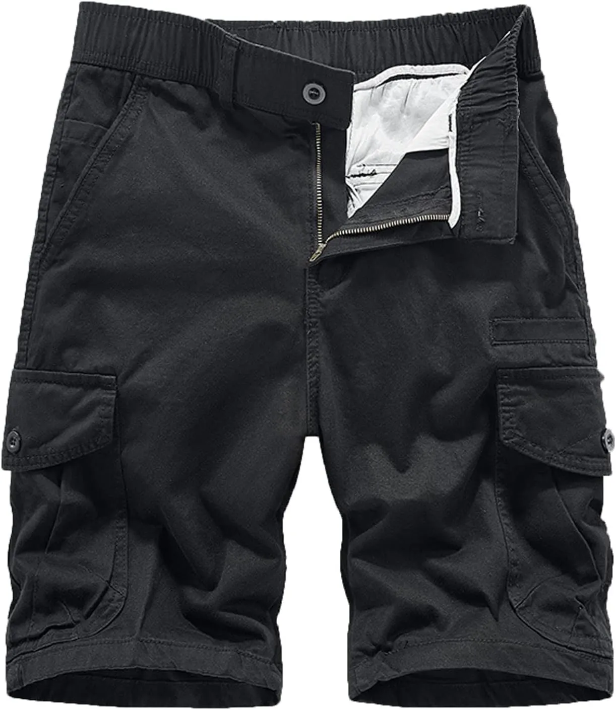 Men's Cargo Shorts Multi Pockets Elastic Waist Casual Chino Pants Summer Fashion Zipper Hiking Golf Fishing Shorts