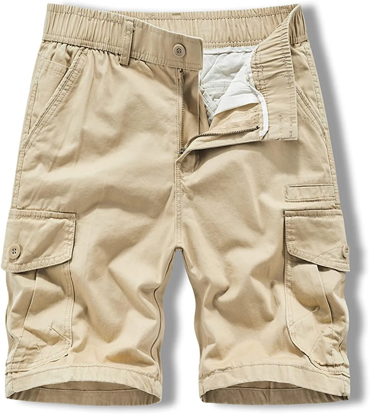 Men's Cargo Shorts Multi Pockets Elastic Waist Casual Chino Pants Summer Fashion Zipper Hiking Golf Fishing Shorts