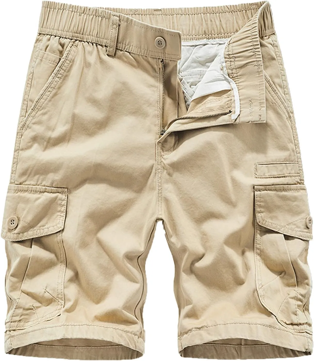Men's Cargo Shorts Multi Pockets Elastic Waist Casual Chino Pants Summer Fashion Zipper Hiking Golf Fishing Shorts