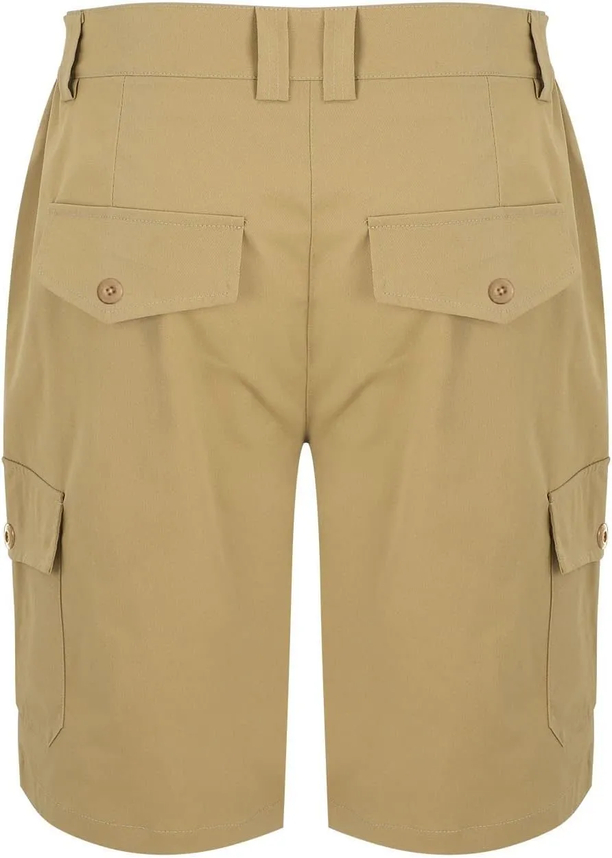 Mens Cargo Shorts Summer Twill Cotton Beach Elastic Waist Casual Work Comfort and Lightweight Short with Multi Pocket