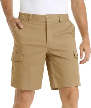 Mens Cargo Shorts Summer Twill Cotton Beach Elastic Waist Casual Work Comfort and Lightweight Short with Multi Pocket