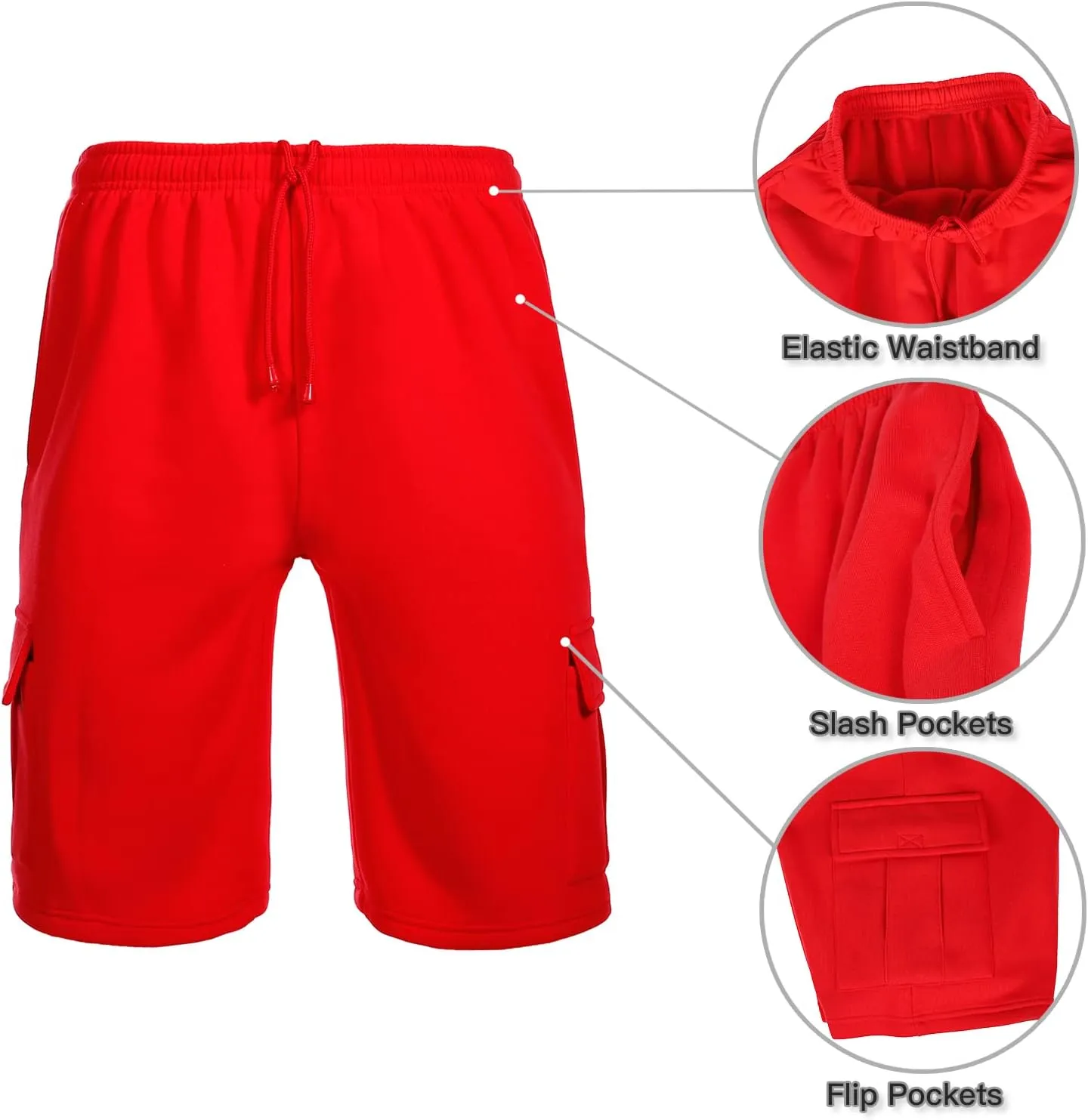 Men's Cargo Sweat Shorts Elastic Waist Drawstring Below The Knee Wokout Jogger Shorts with Multi Pockets