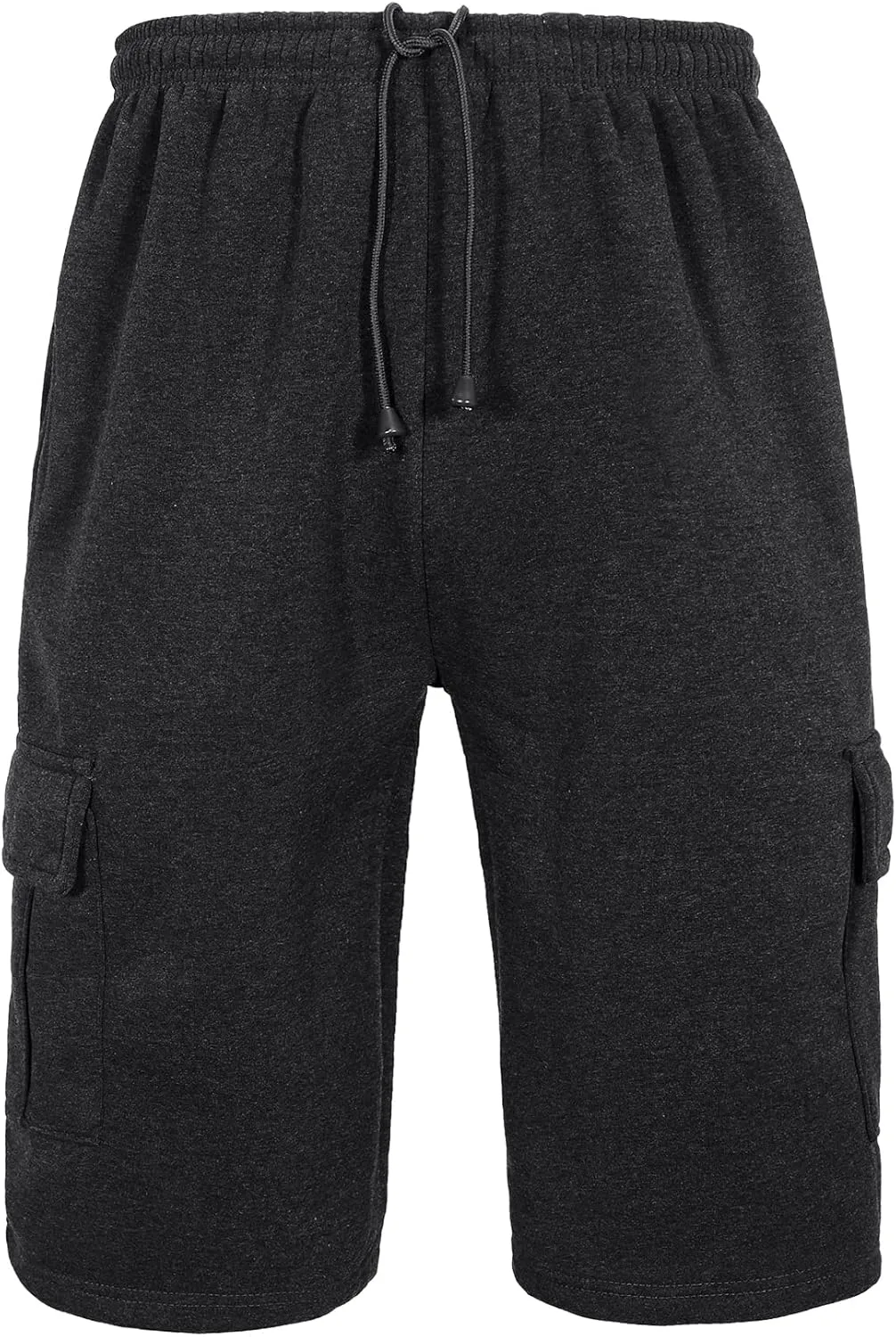Men's Cargo Sweat Shorts Elastic Waist Drawstring Below The Knee Wokout Jogger Shorts with Multi Pockets