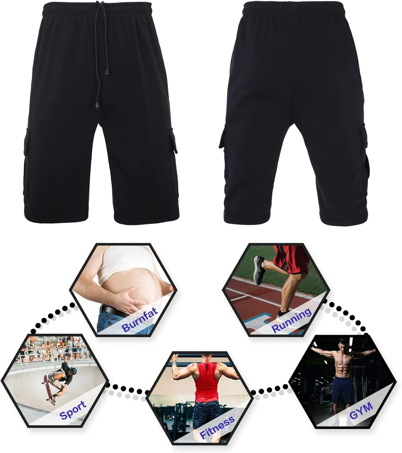 Men's Cargo Sweat Shorts Elastic Waist Drawstring Below The Knee Wokout Jogger Shorts with Multi Pockets