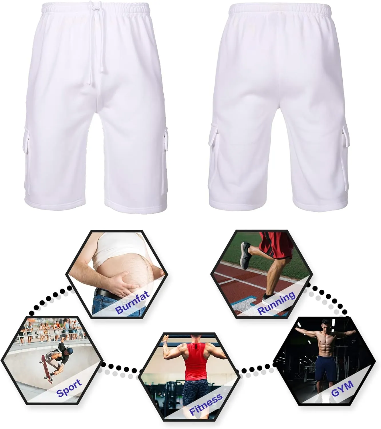 Men's Cargo Sweat Shorts Elastic Waist Drawstring Below The Knee Wokout Jogger Shorts with Multi Pockets
