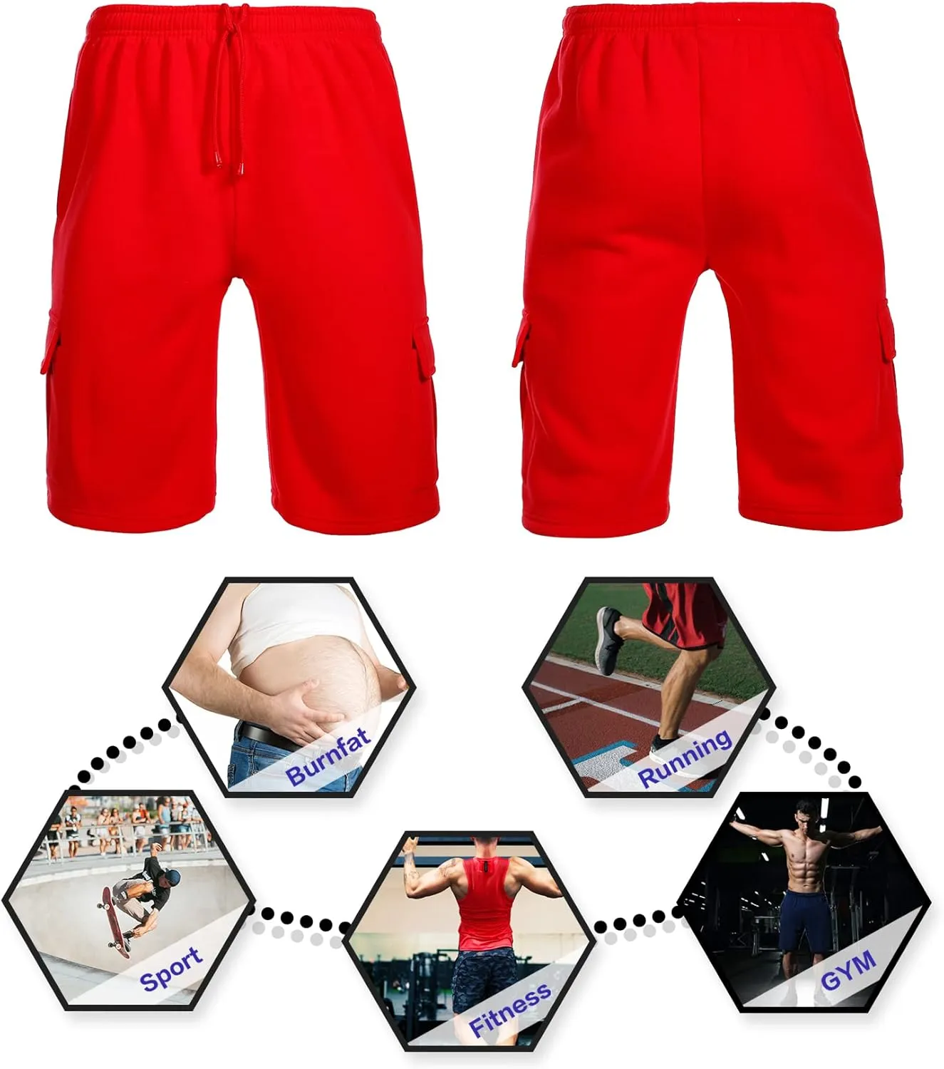 Men's Cargo Sweat Shorts Elastic Waist Drawstring Below The Knee Wokout Jogger Shorts with Multi Pockets