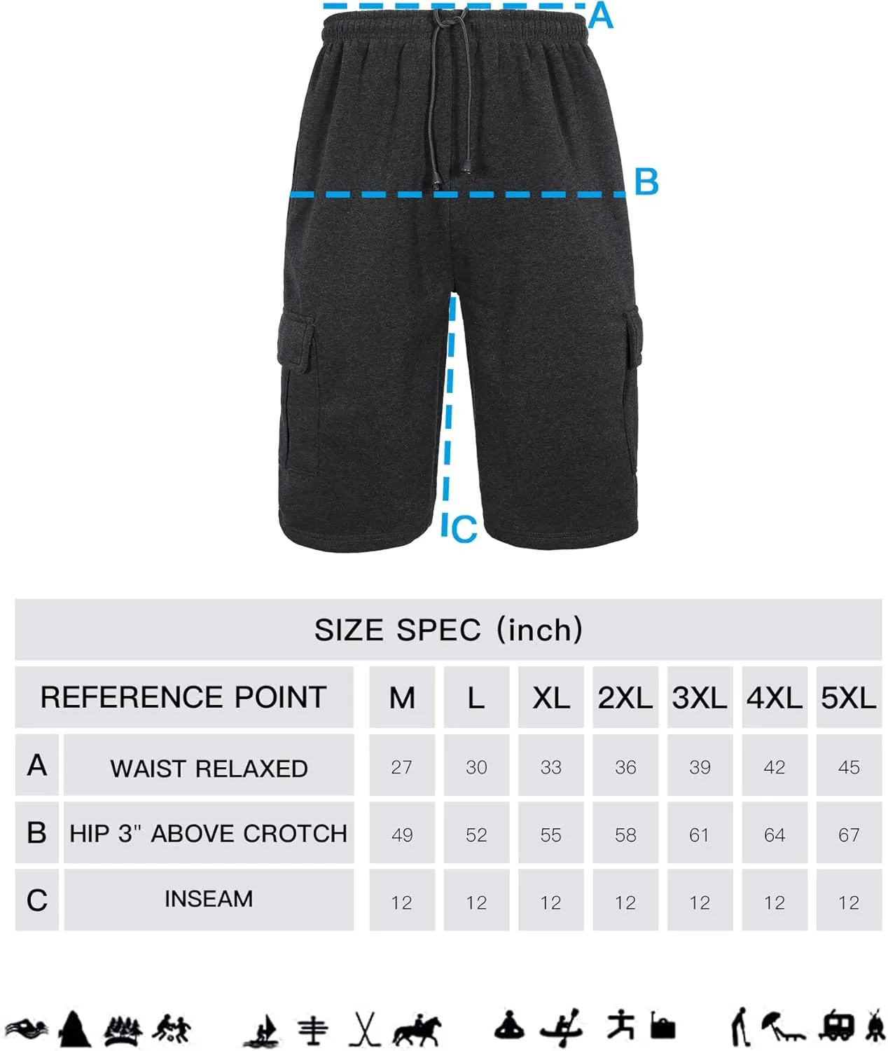 Men's Cargo Sweat Shorts Elastic Waist Drawstring Below The Knee Wokout Jogger Shorts with Multi Pockets
