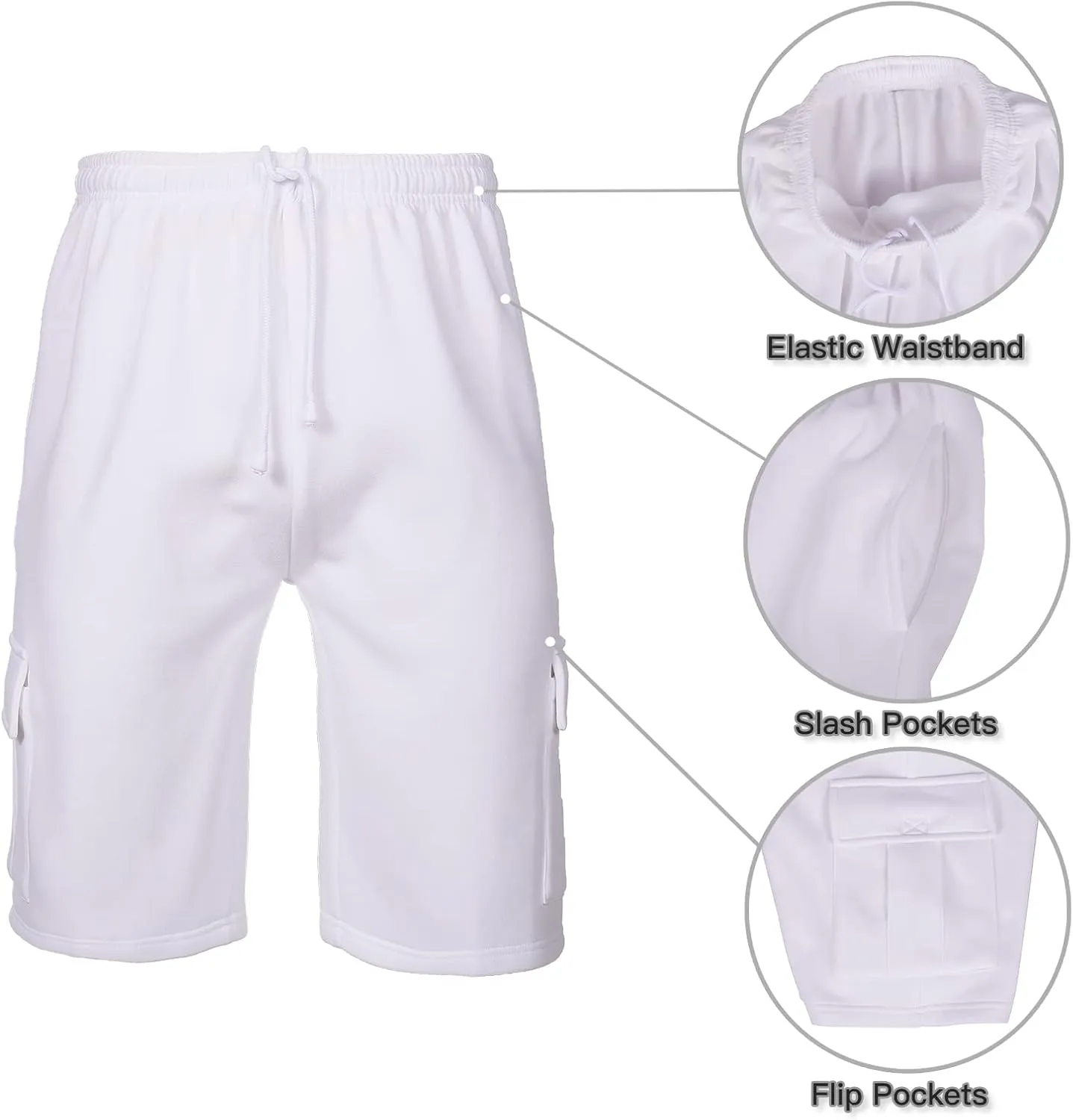 Men's Cargo Sweat Shorts Elastic Waist Drawstring Below The Knee Wokout Jogger Shorts with Multi Pockets