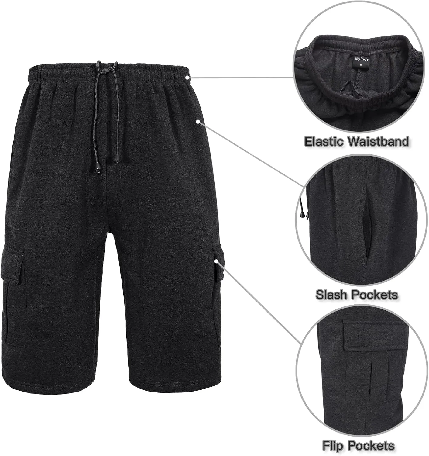 Men's Cargo Sweat Shorts Elastic Waist Drawstring Below The Knee Wokout Jogger Shorts with Multi Pockets