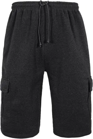 Men's Cargo Sweat Shorts Elastic Waist Drawstring Below The Knee Wokout Jogger Shorts with Multi Pockets