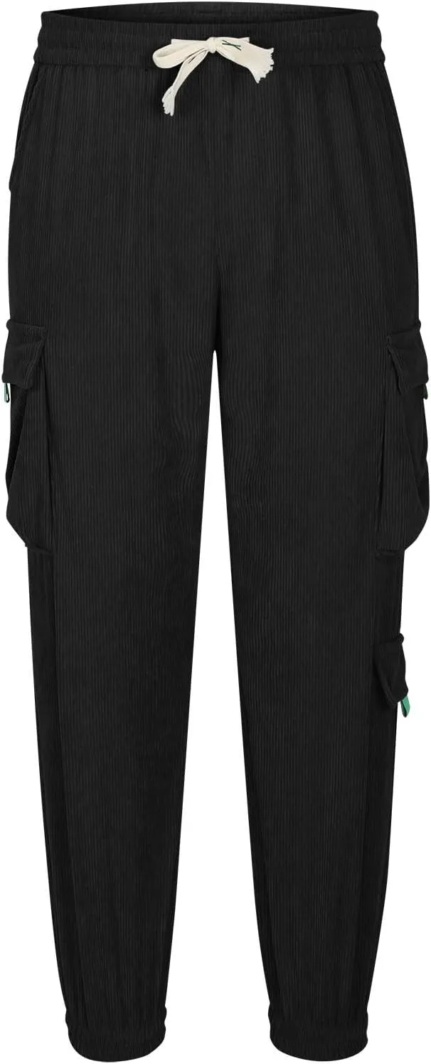 Mens Casual Cargo Pants Stylish Drawstring Athletic Joggers Pant Casual Elastic Waist Plain Cinch Bottom Sweatpants