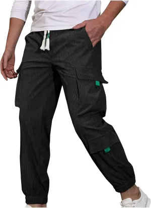 Mens Casual Cargo Pants Stylish Drawstring Athletic Joggers Pant Casual Elastic Waist Plain Cinch Bottom Sweatpants