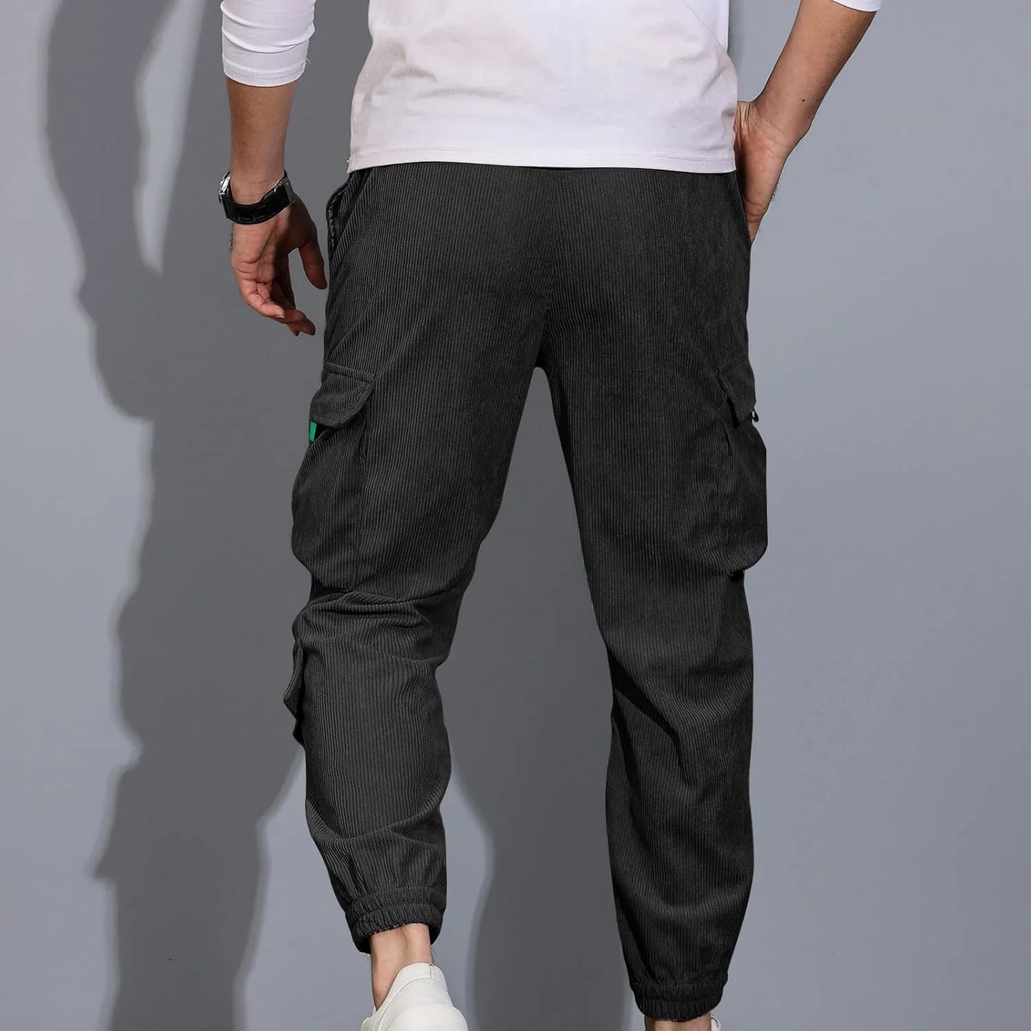 Mens Casual Cargo Pants Stylish Drawstring Athletic Joggers Pant Casual Elastic Waist Plain Cinch Bottom Sweatpants