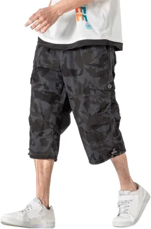 Men's Casual Cargo Shorts 16" Inseam Below Knee Multi Pocket Trendy 3/4 Capri Long Shorts Twill Relaxed Fit Pants