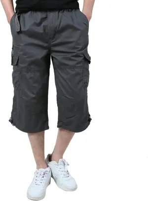 Men's Casual Cargo Shorts 16" Inseam Below Knee Multi Pocket Trendy 3/4 Capri Long Shorts Twill Relaxed Fit Pants