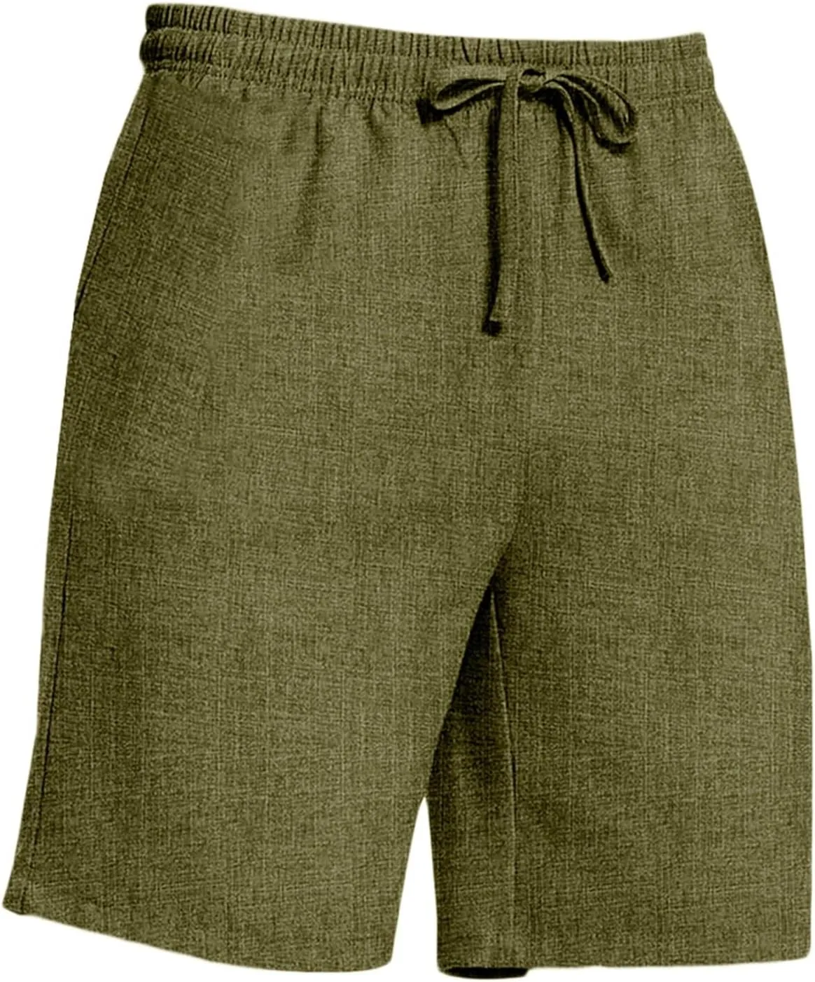Mens Casual Cotton Linen Shorts - Elastic Waist Drawstring Summer Beach Shorts with Pockets, Light Weight Workout Pants