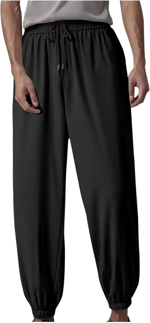 Mens Casual Pant Lightweight Athletic Cinch Bottom Jogging Trouser Elastic Waist Drawstring Yoga Running Track Pants