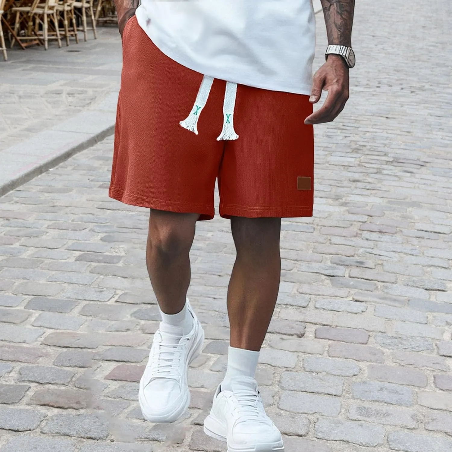 Mens Casual Shorts Casual Cotton Drawstring Summer Short Pants Elastic Waist Lightweight Twill Chino Shorts