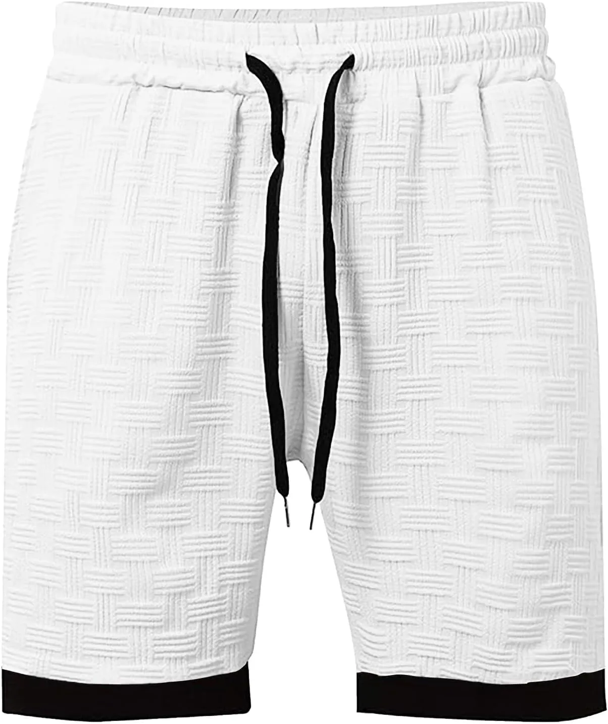 Men's Casual Shorts Jacquard Elastic Waist Drawstring Casual Pants Loose Fit Breathable Running Beach Shorts with Pocket
