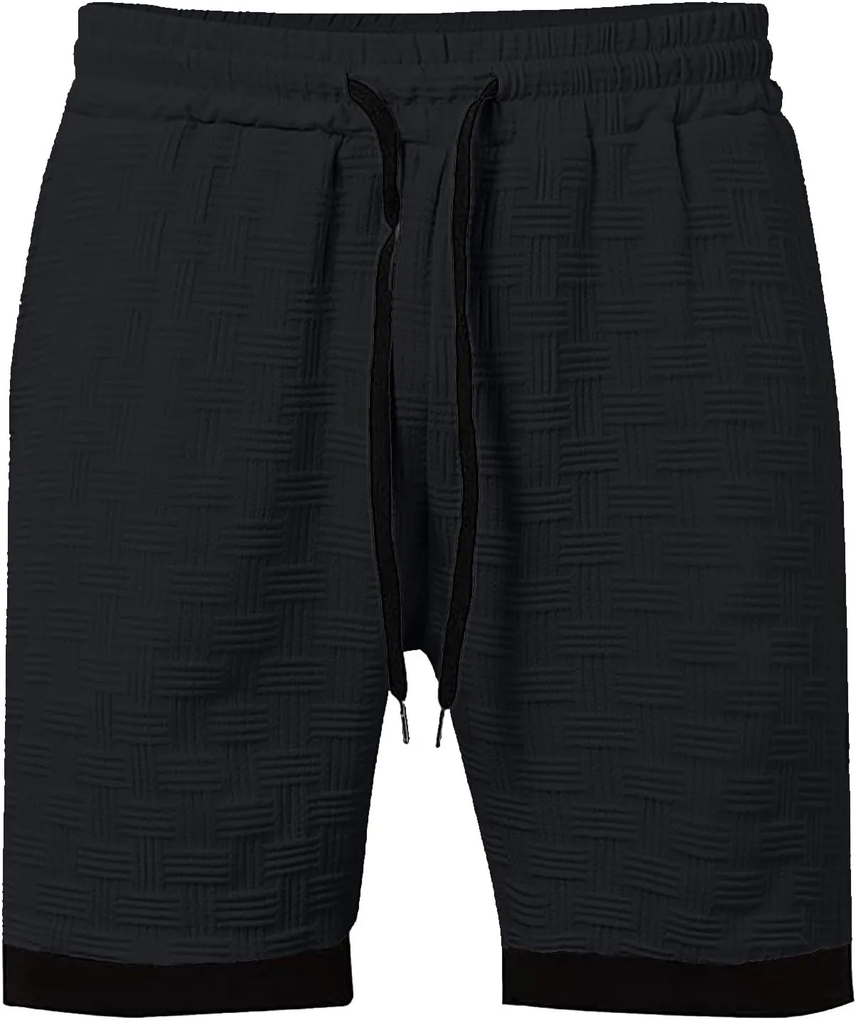 Men's Casual Shorts Jacquard Elastic Waist Drawstring Casual Pants Loose Fit Breathable Running Beach Shorts with Pocket