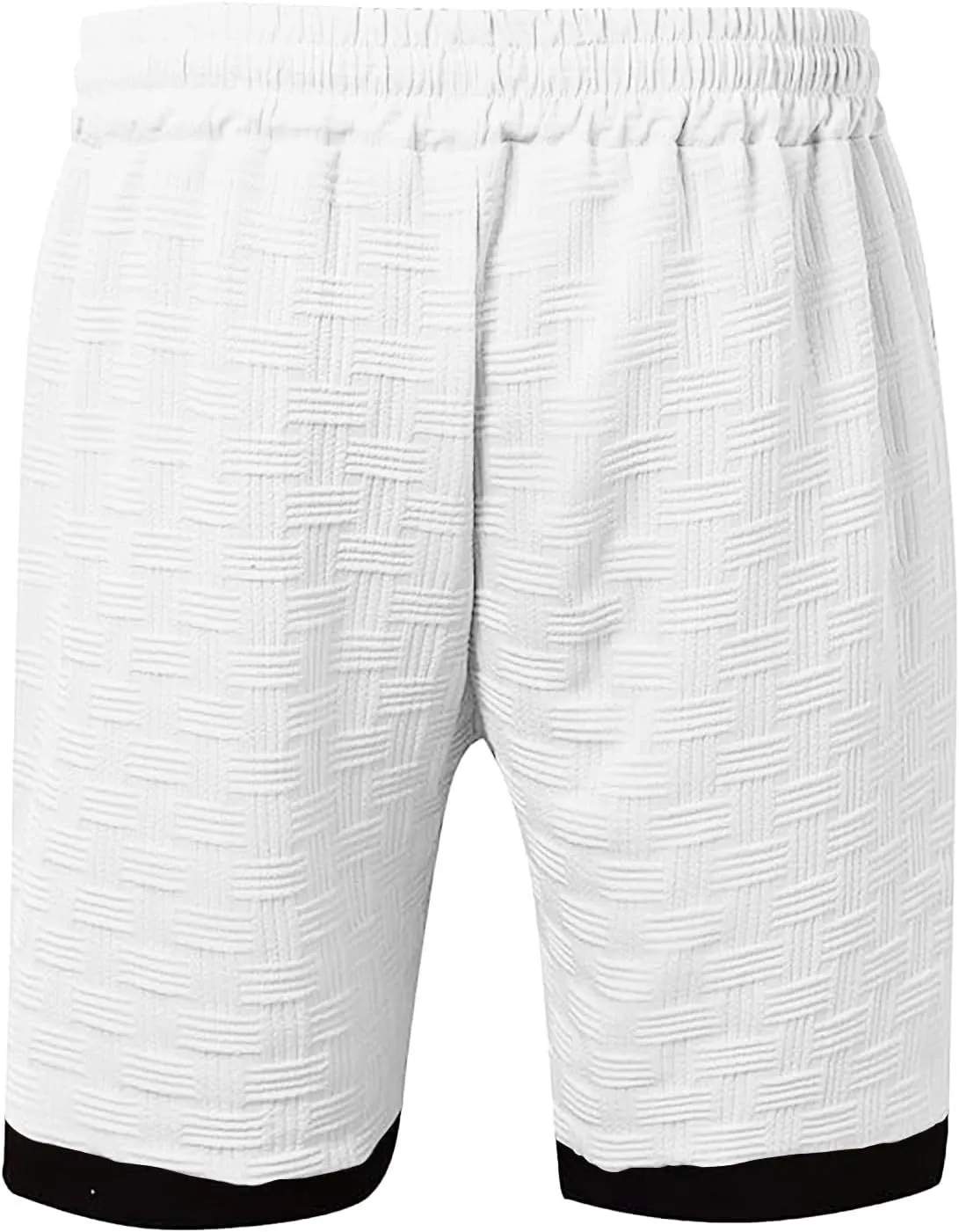 Men's Casual Shorts Jacquard Elastic Waist Drawstring Casual Pants Loose Fit Breathable Running Beach Shorts with Pocket