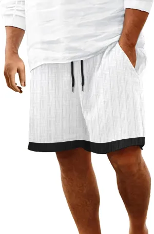 Men's Casual Shorts Jacquard Elastic Waist Drawstring Casual Pants Loose Fit Breathable Running Beach Shorts with Pocket