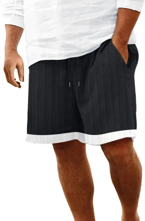 Men's Casual Shorts Jacquard Elastic Waist Drawstring Casual Pants Loose Fit Breathable Running Beach Shorts with Pocket