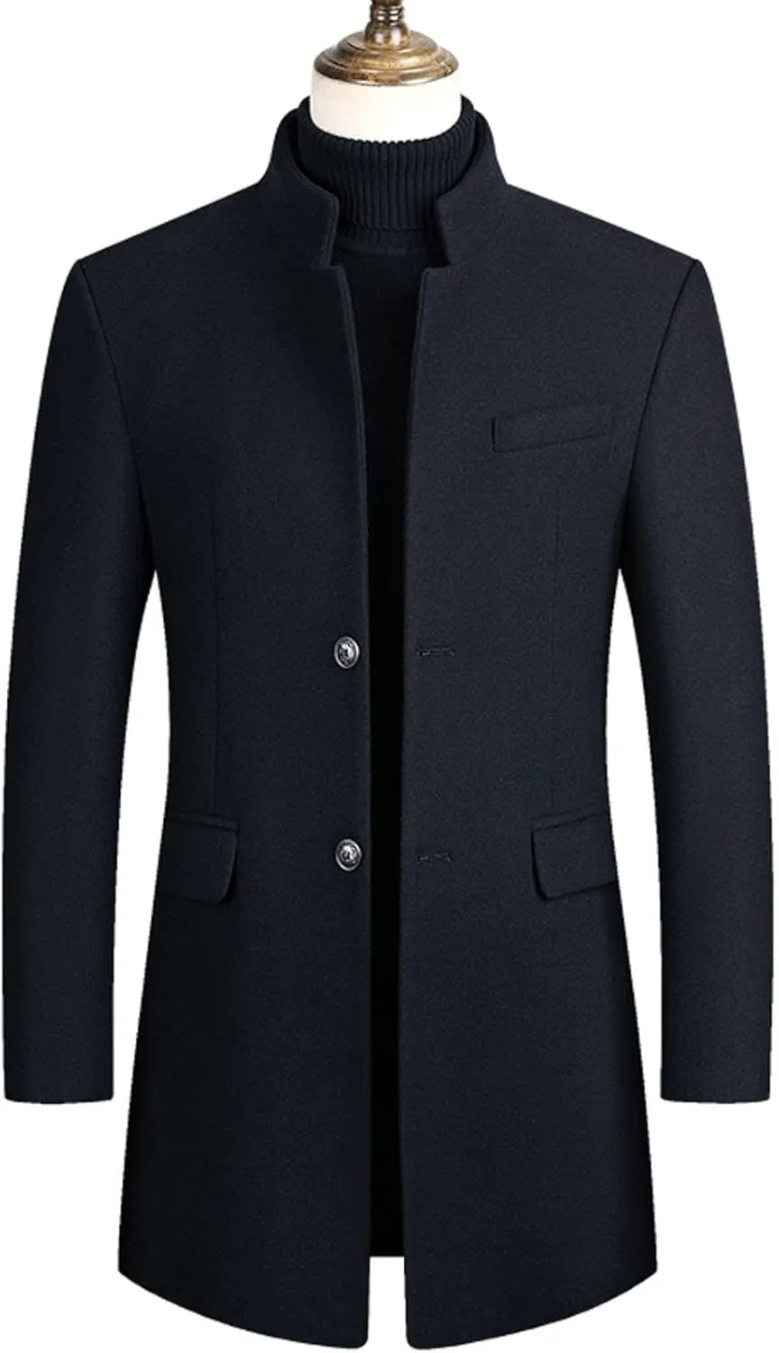 mens coat Prom Jacket Suit Solid Color Long Sleeved Stand-collar Trench Fit Long Trench Coat Casual Blend Trench