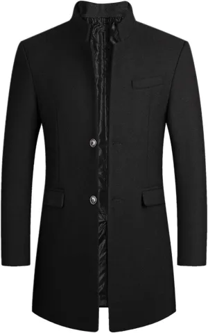 mens coat Prom Jacket Suit Solid Color Long Sleeved Stand-collar Trench Fit Long Trench Coat Casual Blend Trench