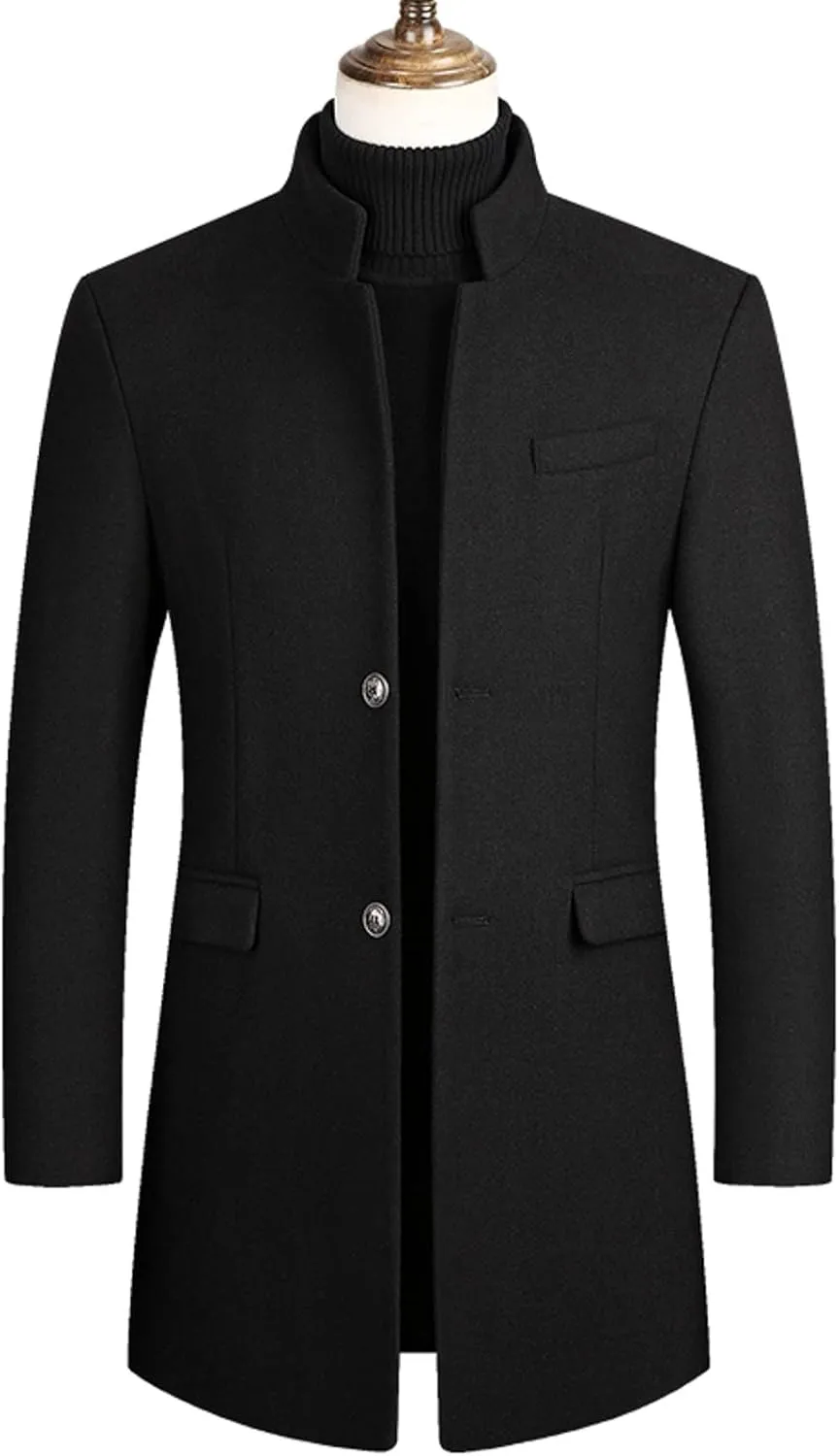 mens coat Prom Jacket Suit Solid Color Long Sleeved Stand-collar Trench Fit Long Trench Coat Casual Blend Trench