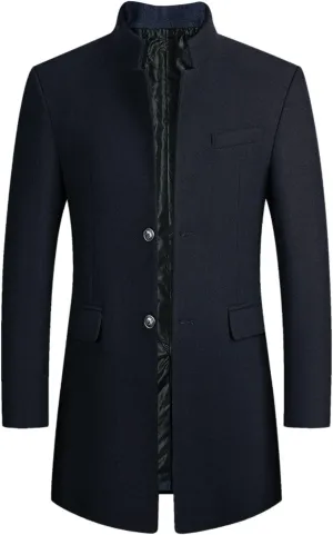 mens coat Prom Jacket Suit Solid Color Long Sleeved Stand-collar Trench Fit Long Trench Coat Casual Blend Trench