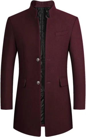 mens coat Prom Jacket Suit Solid Color Long Sleeved Stand-collar Trench Fit Long Trench Coat Casual Blend Trench