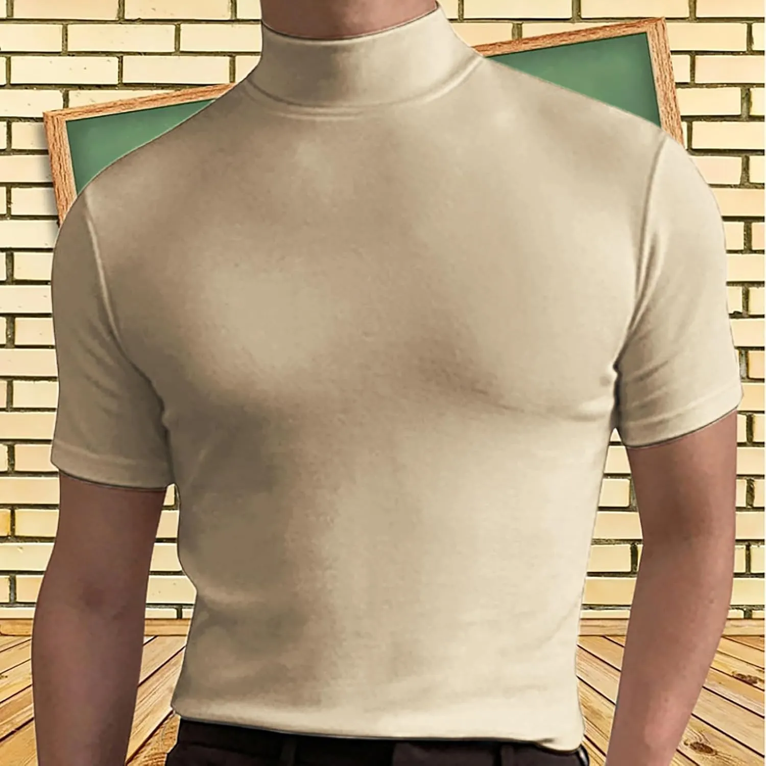 Men's Compression Shirts Mock Neck Sweater Fashion Short Sleeve Turtleneck T Shirt Slim Fit Pullover Thermal Shirts