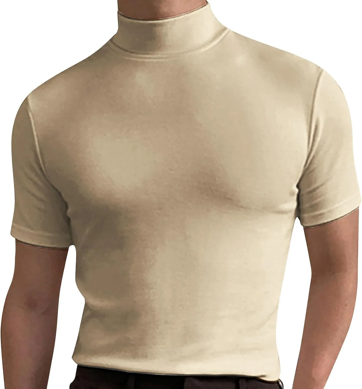 Men's Compression Shirts Mock Neck Sweater Fashion Short Sleeve Turtleneck T Shirt Slim Fit Pullover Thermal Shirts