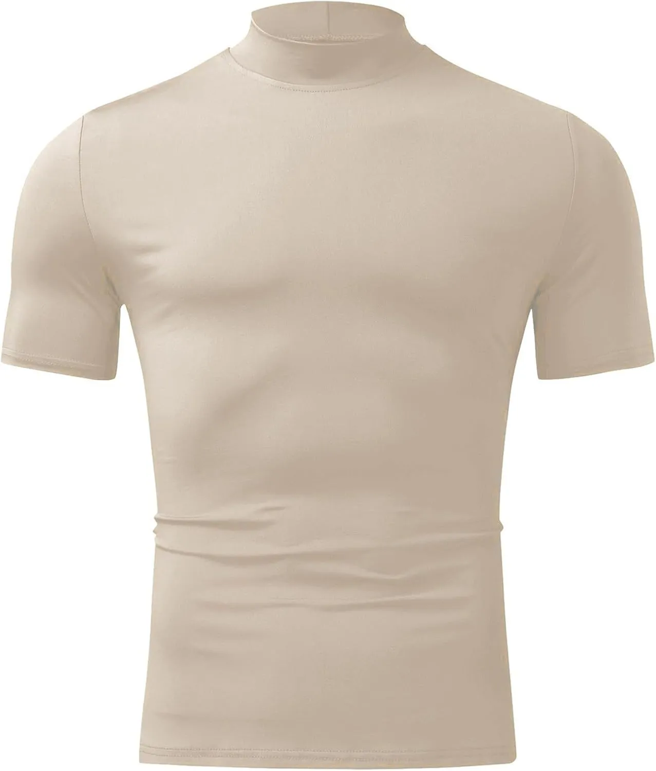 Men's Compression Shirts Mock Neck Sweater Fashion Short Sleeve Turtleneck T Shirt Slim Fit Pullover Thermal Shirts