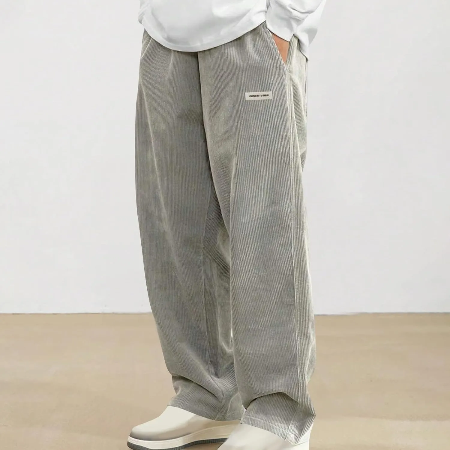 Men's Corduroy Lounge Pants Casual Drawstring Elastic Waist Straight Leg Joggers Going Out Sweatpants with Pockets