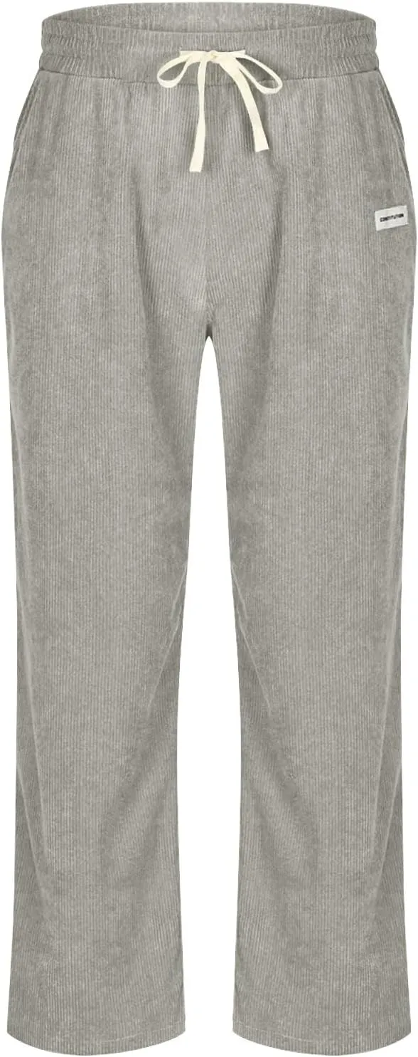 Men's Corduroy Lounge Pants Casual Drawstring Elastic Waist Straight Leg Joggers Going Out Sweatpants with Pockets